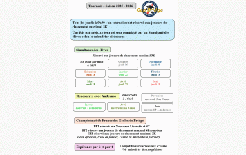 Calendrier des tournois réservés aux joueurs de classement max 3K